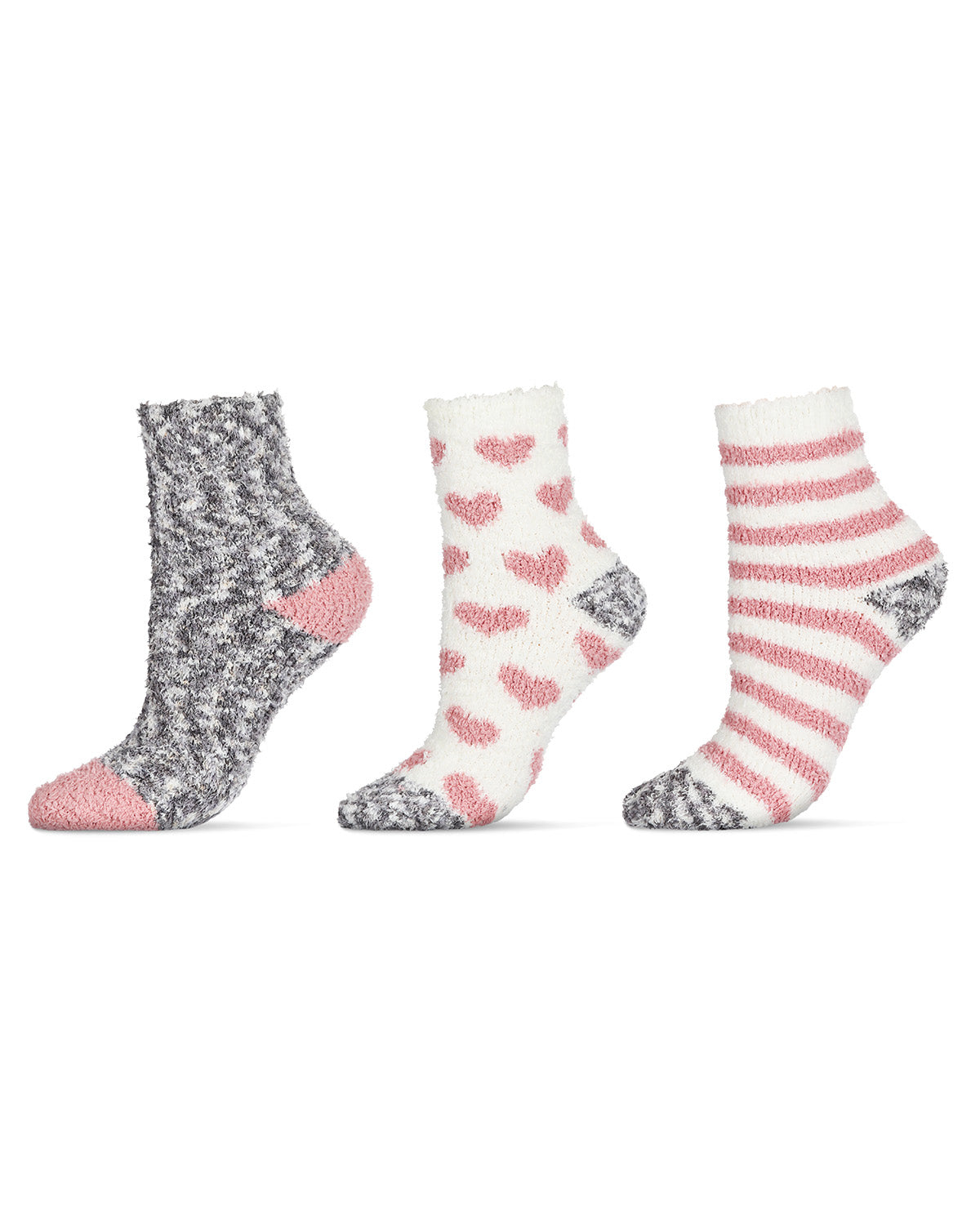 Women's 3 Pair Pack Multicolor Hearts Cozy Crew Socks