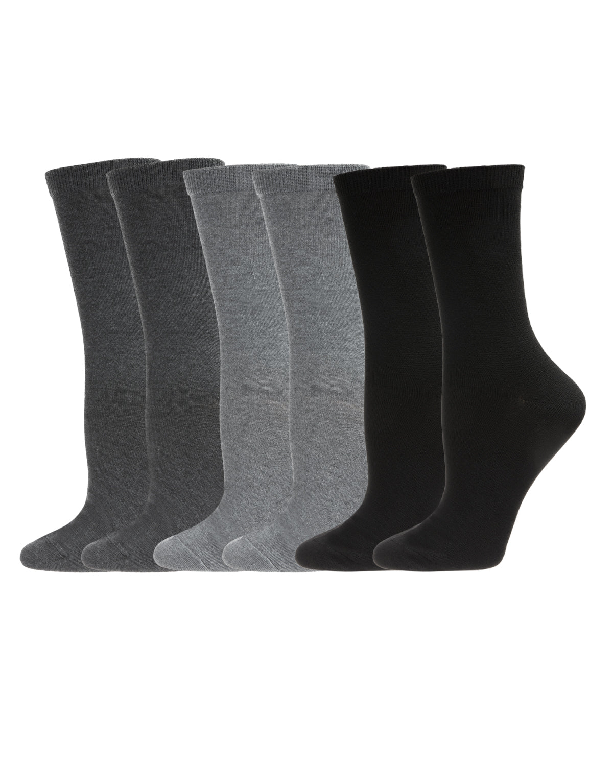 Women's 6 Pair Pack Basic Solid Soft Flat Knit Crew Socks