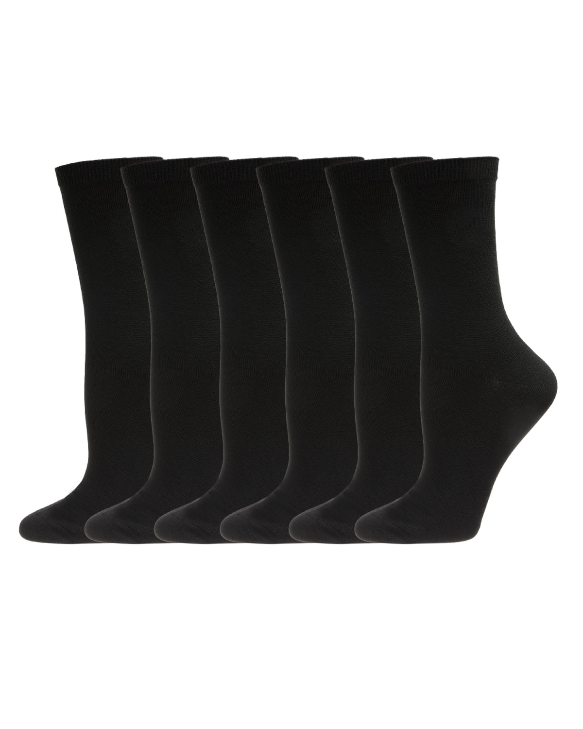 Women's 6 Pair Pack Basic Solid Soft Flat Knit Crew Socks