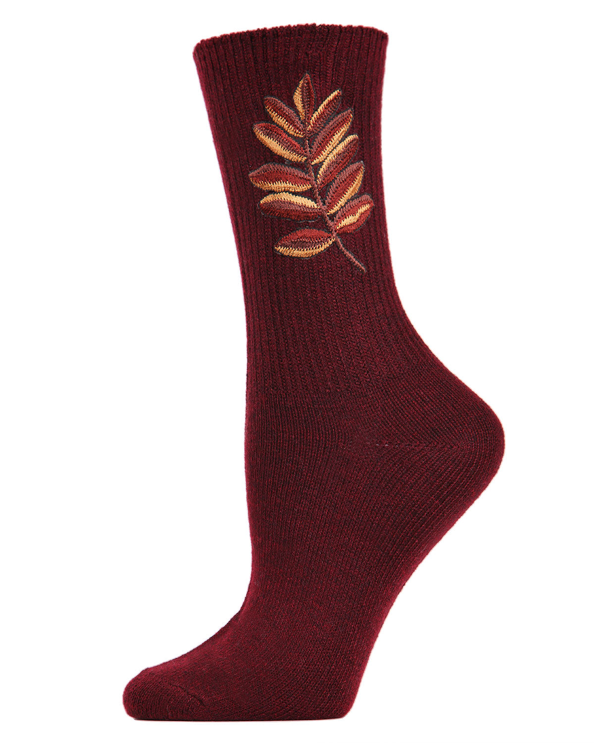 Women's Embroidered Golden Leaf Vintage Style Crew Socks