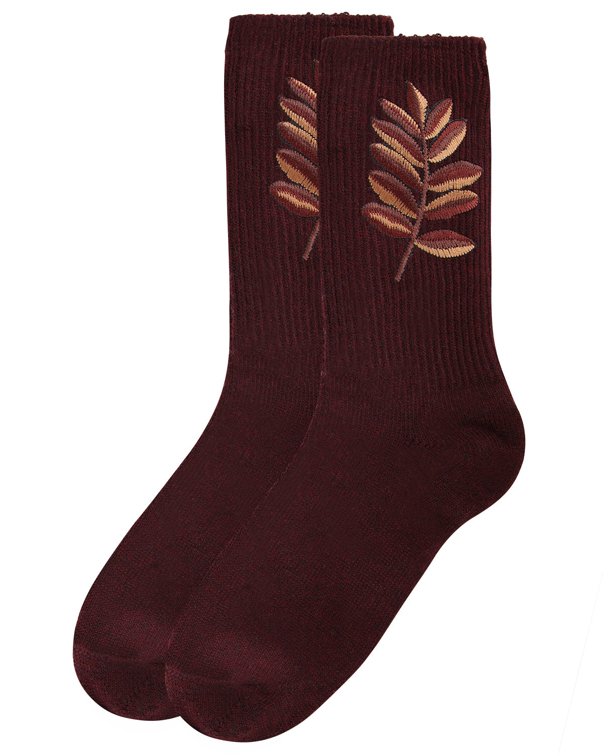 Women's Embroidered Golden Leaf Vintage Style Crew Socks