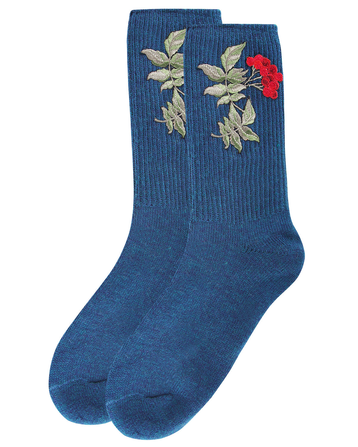 Women's Embroidered Berry Leaf Vintage Style Crew Socks