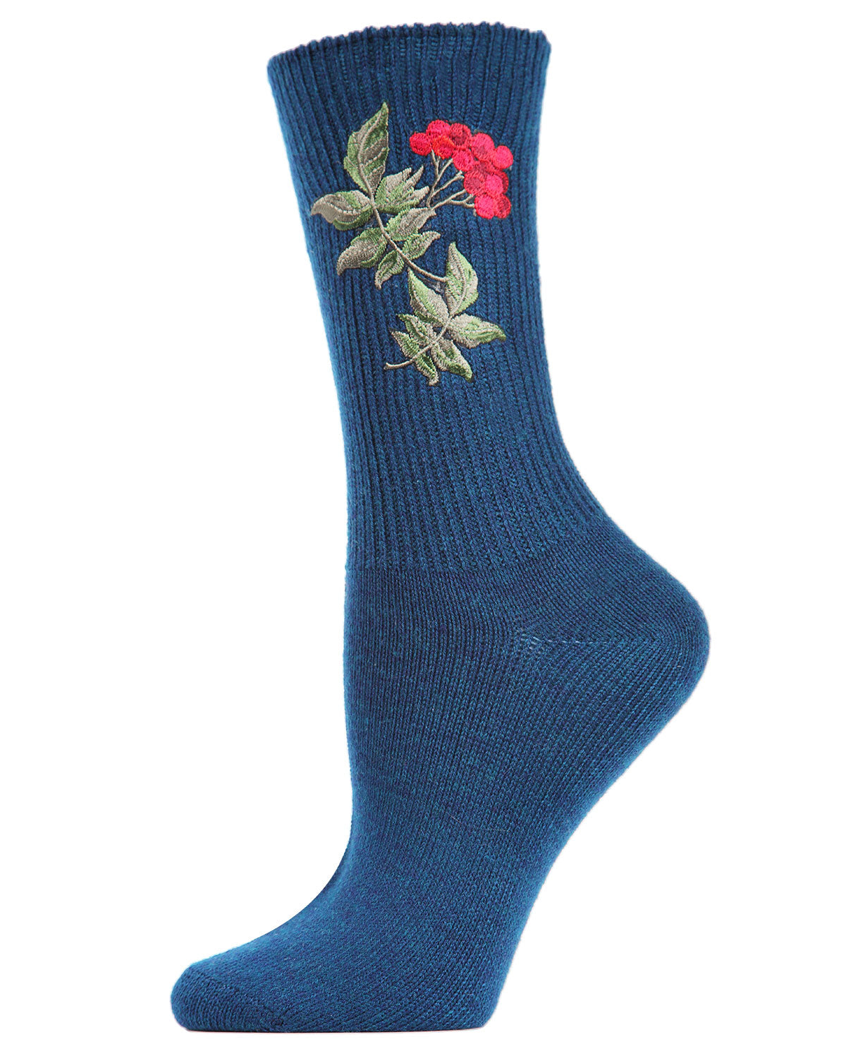 Women's Embroidered Berry Leaf Vintage Style Crew Socks