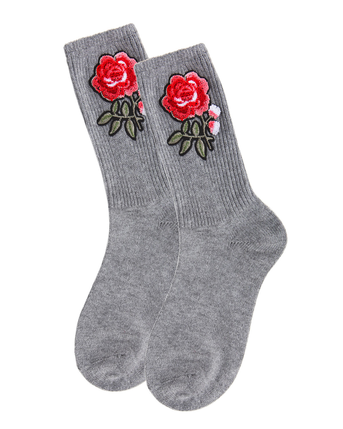 Women's Embroidered Rose Path Vintage Style Crew Socks