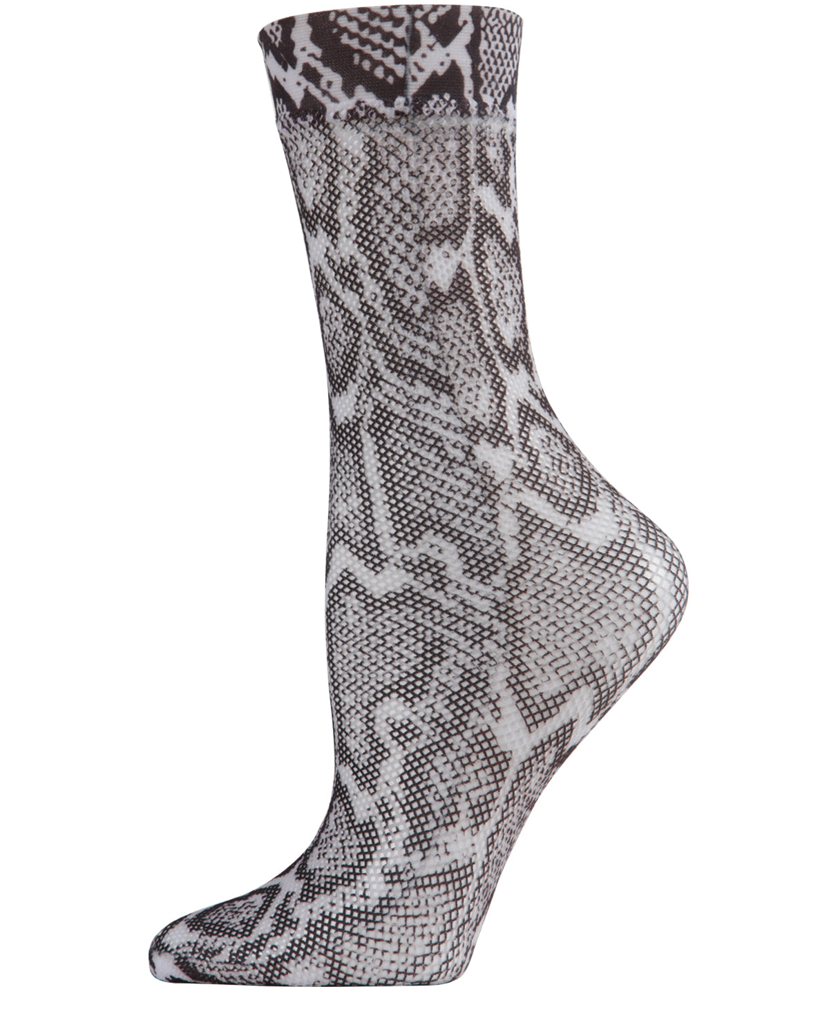 Women's Faux Snakeskin Print Fishnet Textured Crew Sock