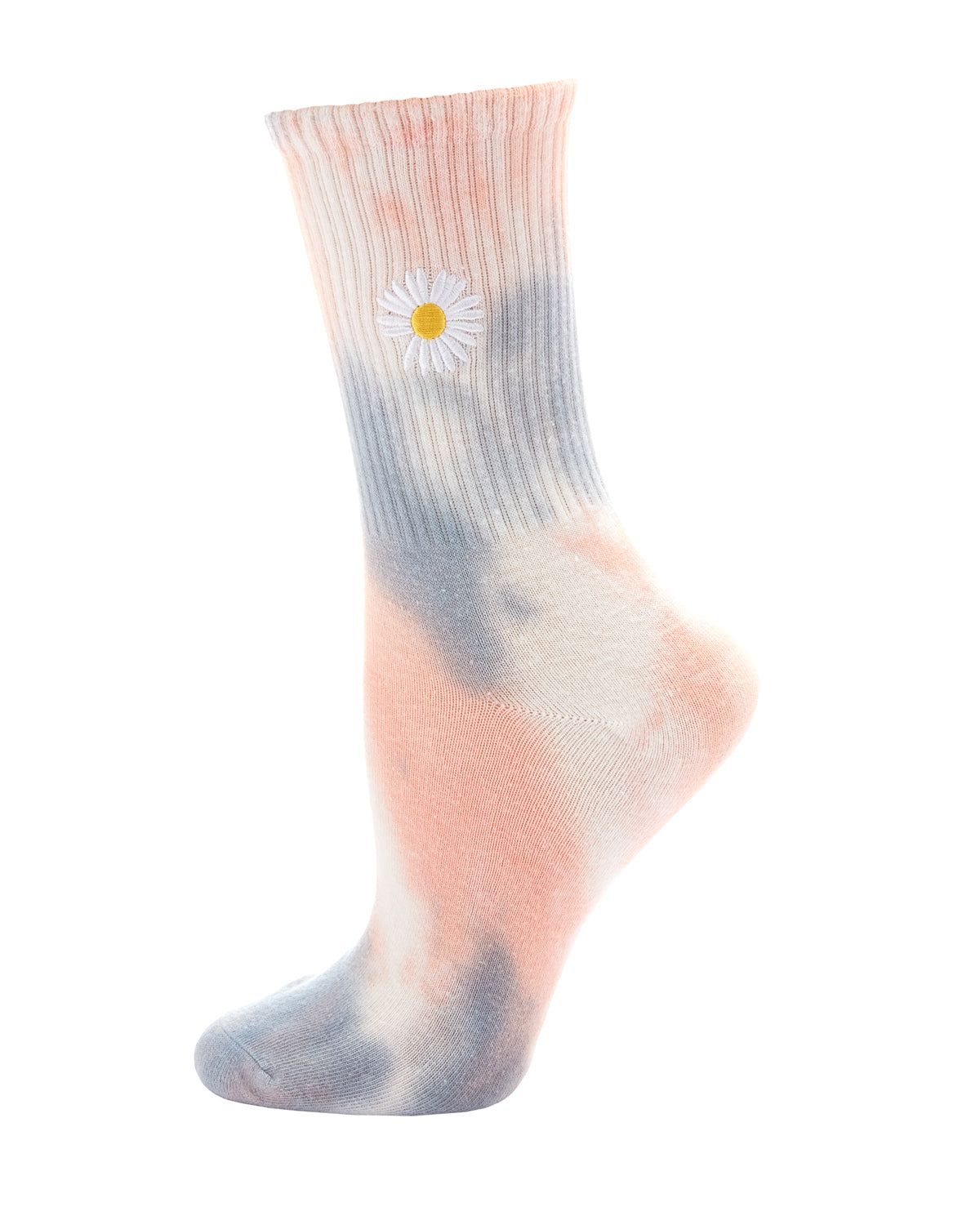 Women's Daisy Embroidered Tie Dye Ribbed Crew Socks