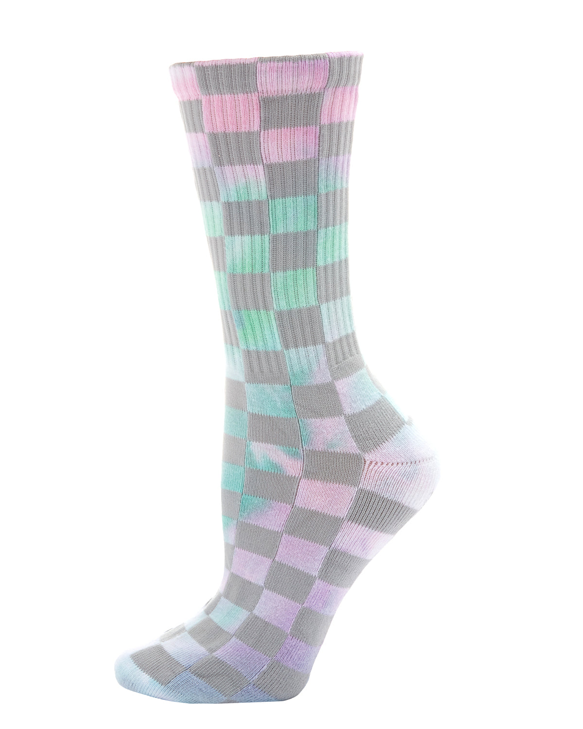 Women's Checkered Ribbed Half Cushion Crew Socks