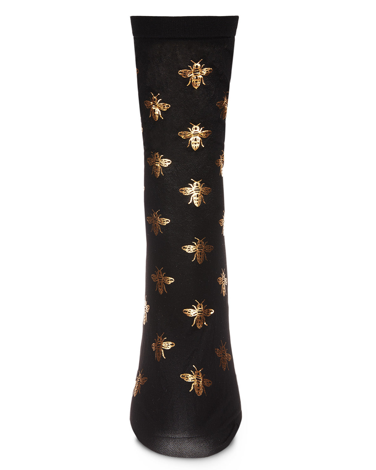 Women's Gold Foil Beautiful Bee Sheer Fashion Crew Sock