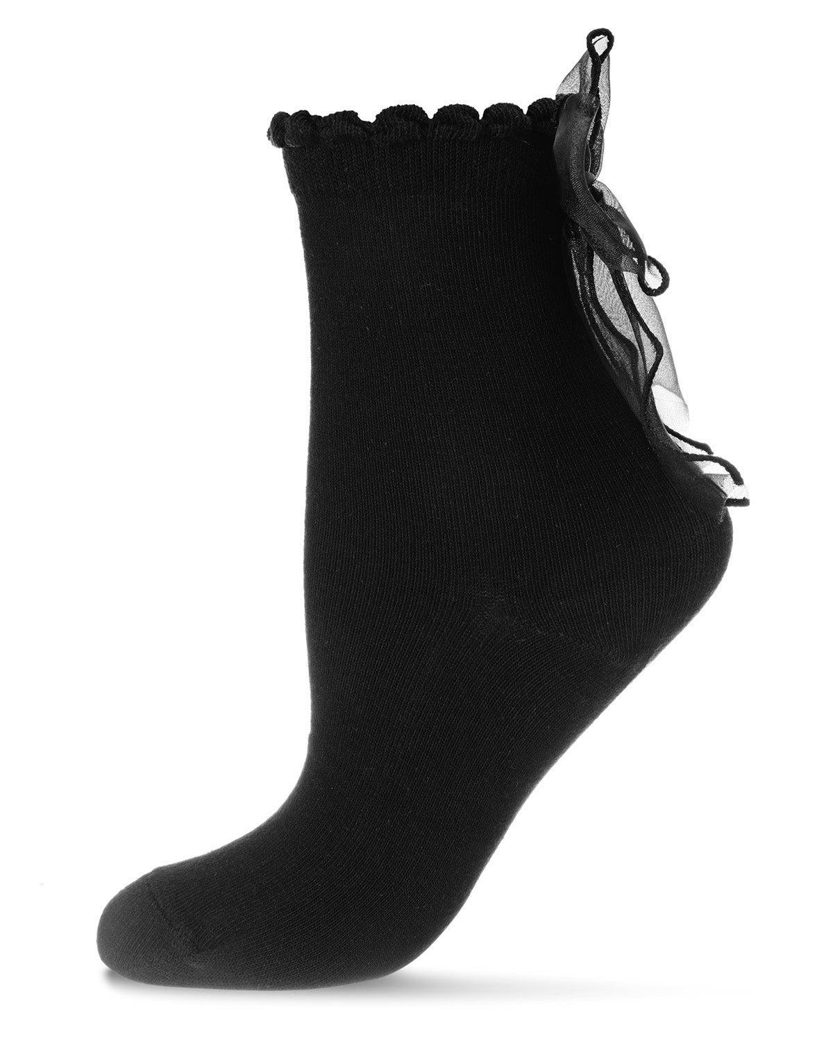 Women's Flowing Ribbon Back Scalloped Edge Crew Socks