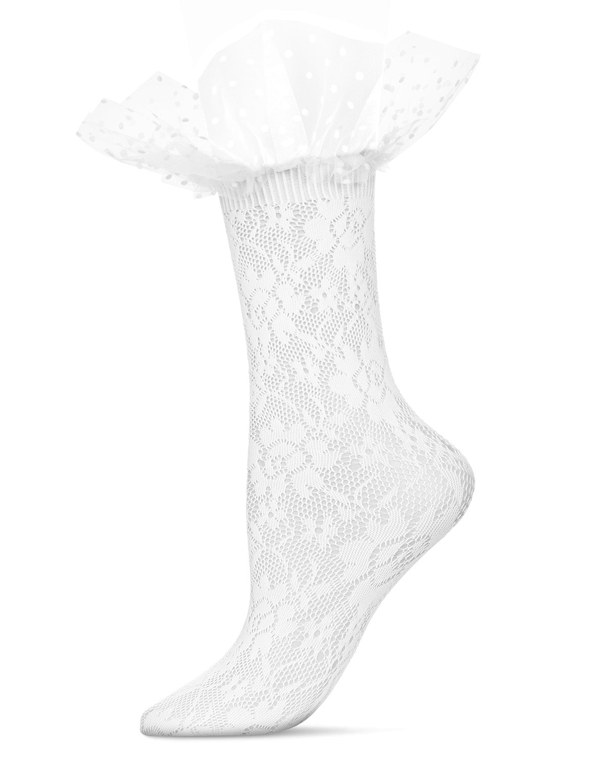 Women's Floral Ruffle Polka Dot Cuff Crew Socks