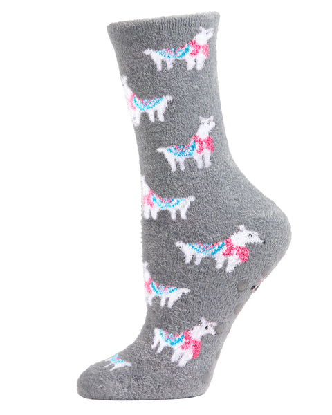 Llamas Cozy Crew Socks | MeMoi Fun Slipper Socks for Women