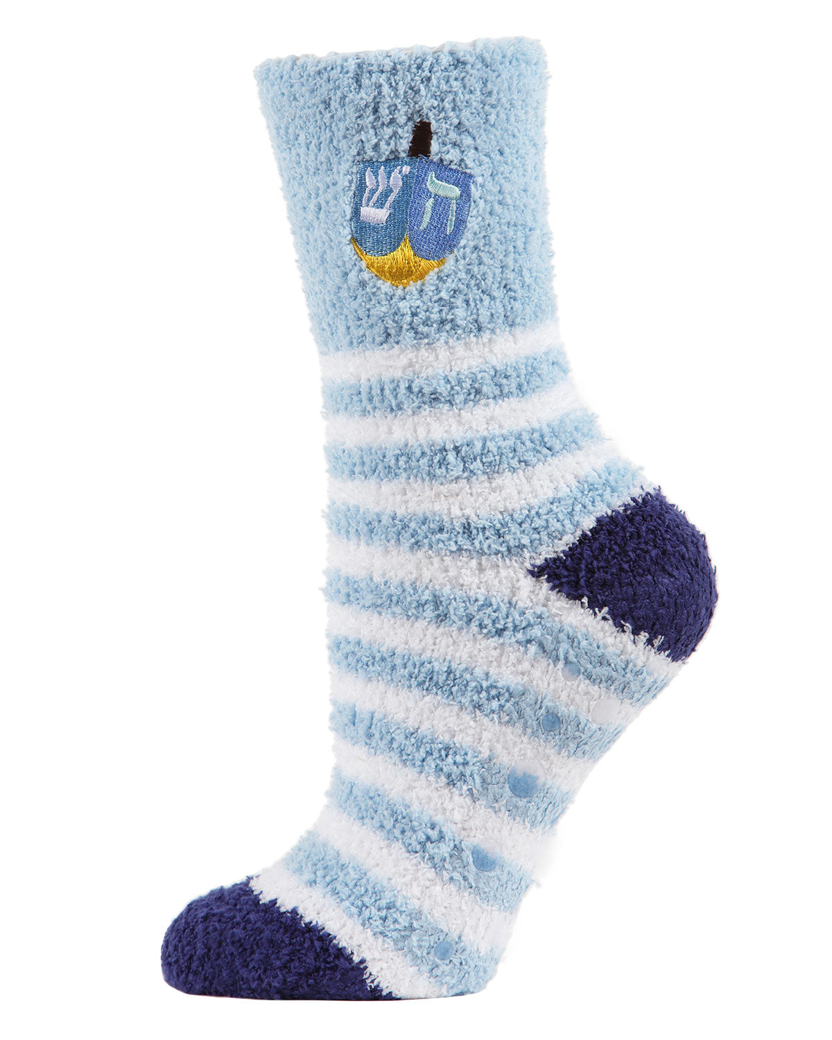 Striped Dreidel Embroidery Cozy Holiday Crew Socks