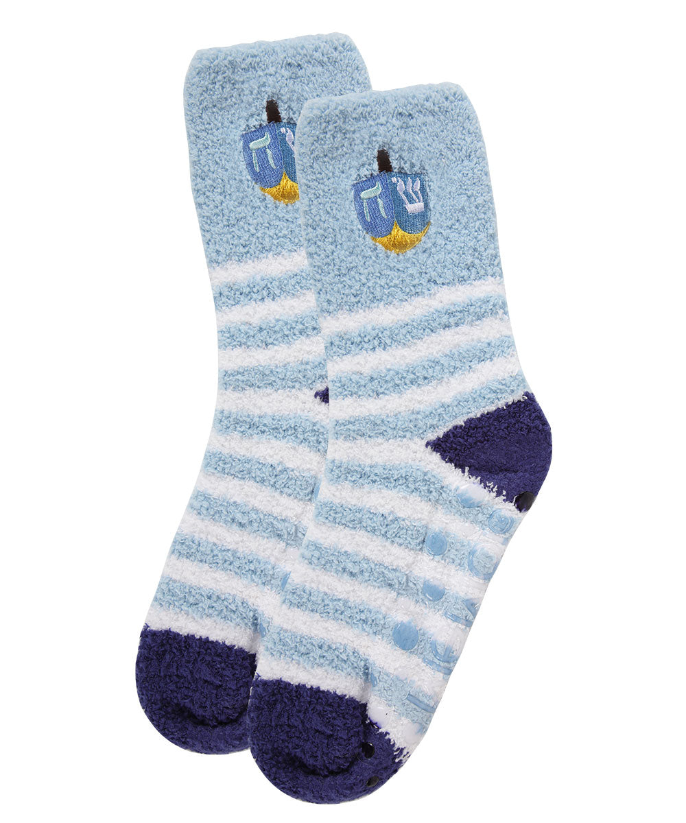 Striped Dreidel Embroidery Cozy Holiday Crew Socks