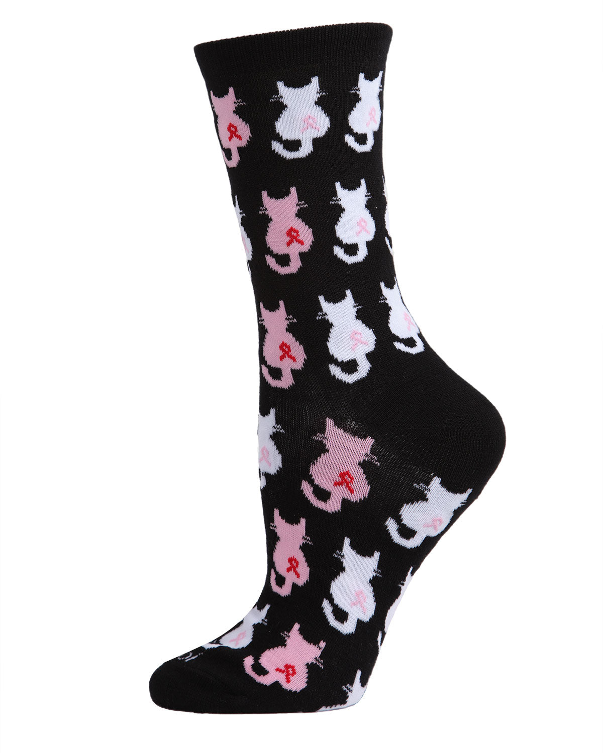 Pink Cat Ribbon Breast Cancer Awareness Bamboo Blend Socks