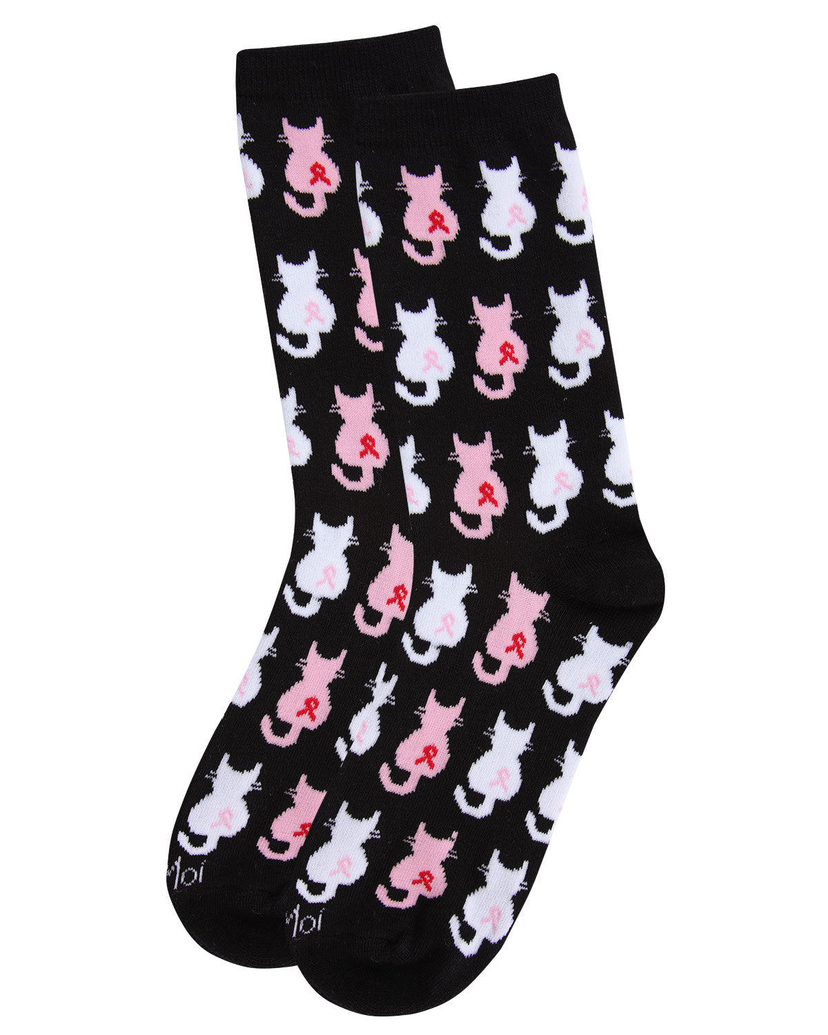 Pink Cat Ribbon Breast Cancer Awareness Bamboo Blend Socks