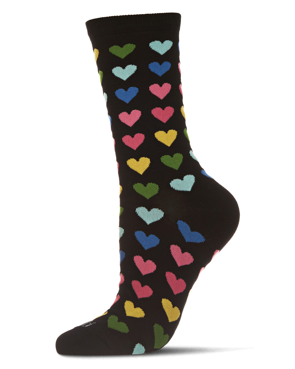 Multicolored Hearts Bamboo Blend Crew Sock