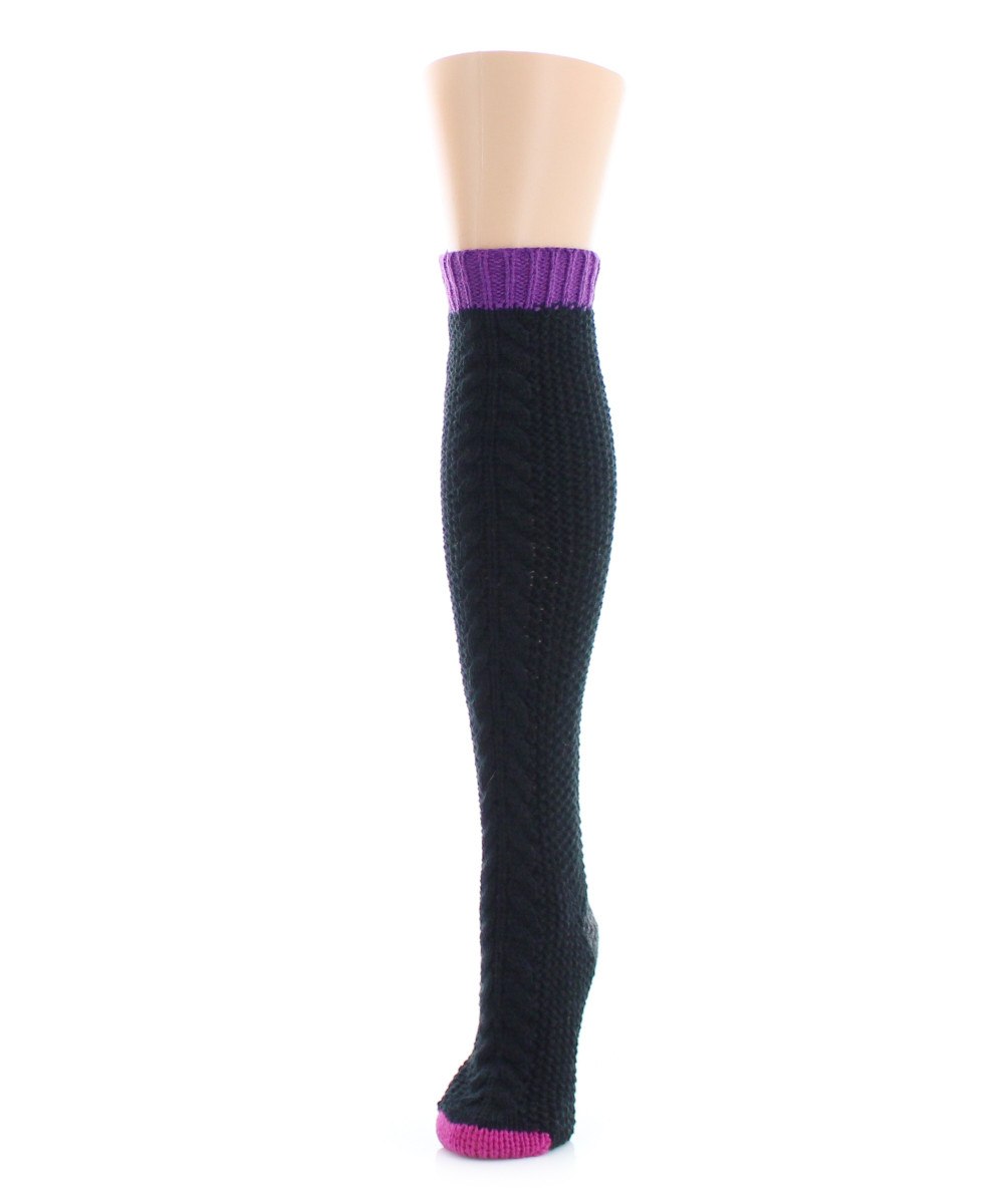 Two Tone Chunky Knit Knee High Socks