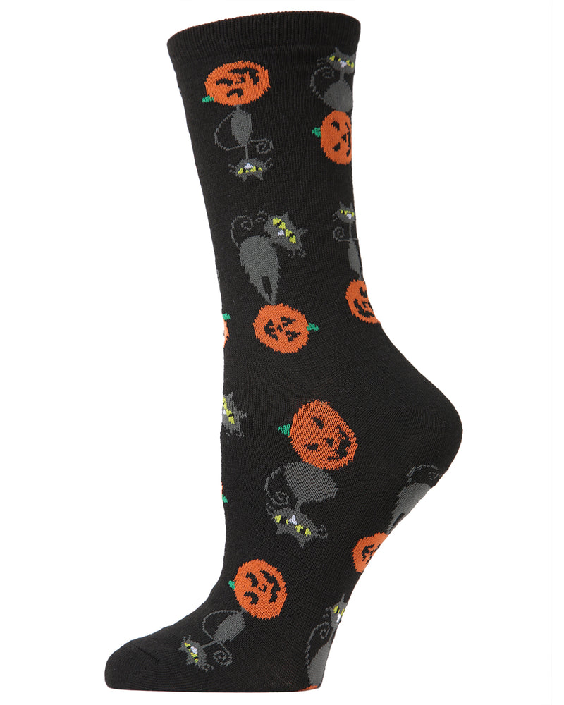 Halloween Pumpkin Cat Crew Socks