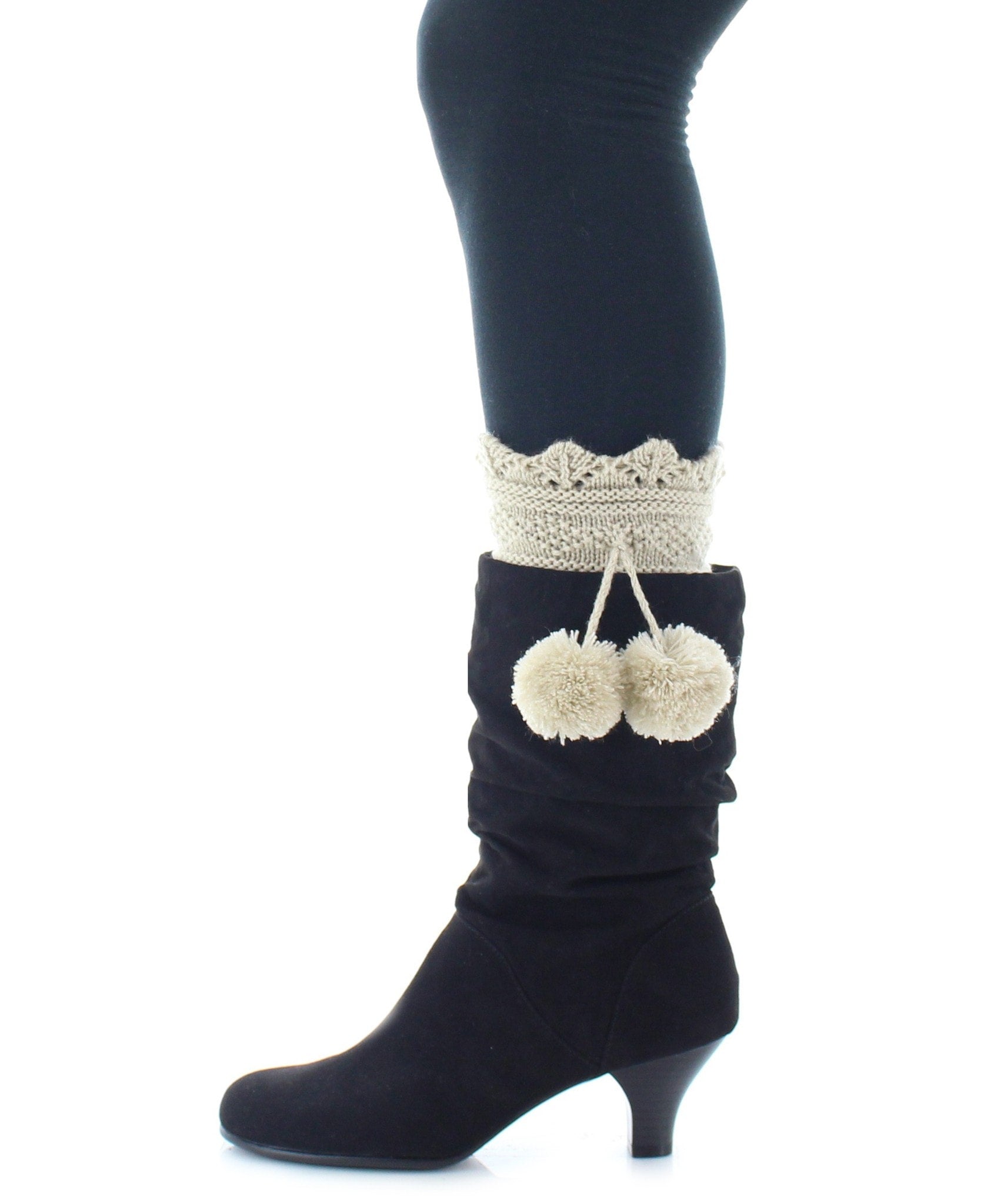 Maglina Dot Diamond Pom-Pom Knit Boot Toppers