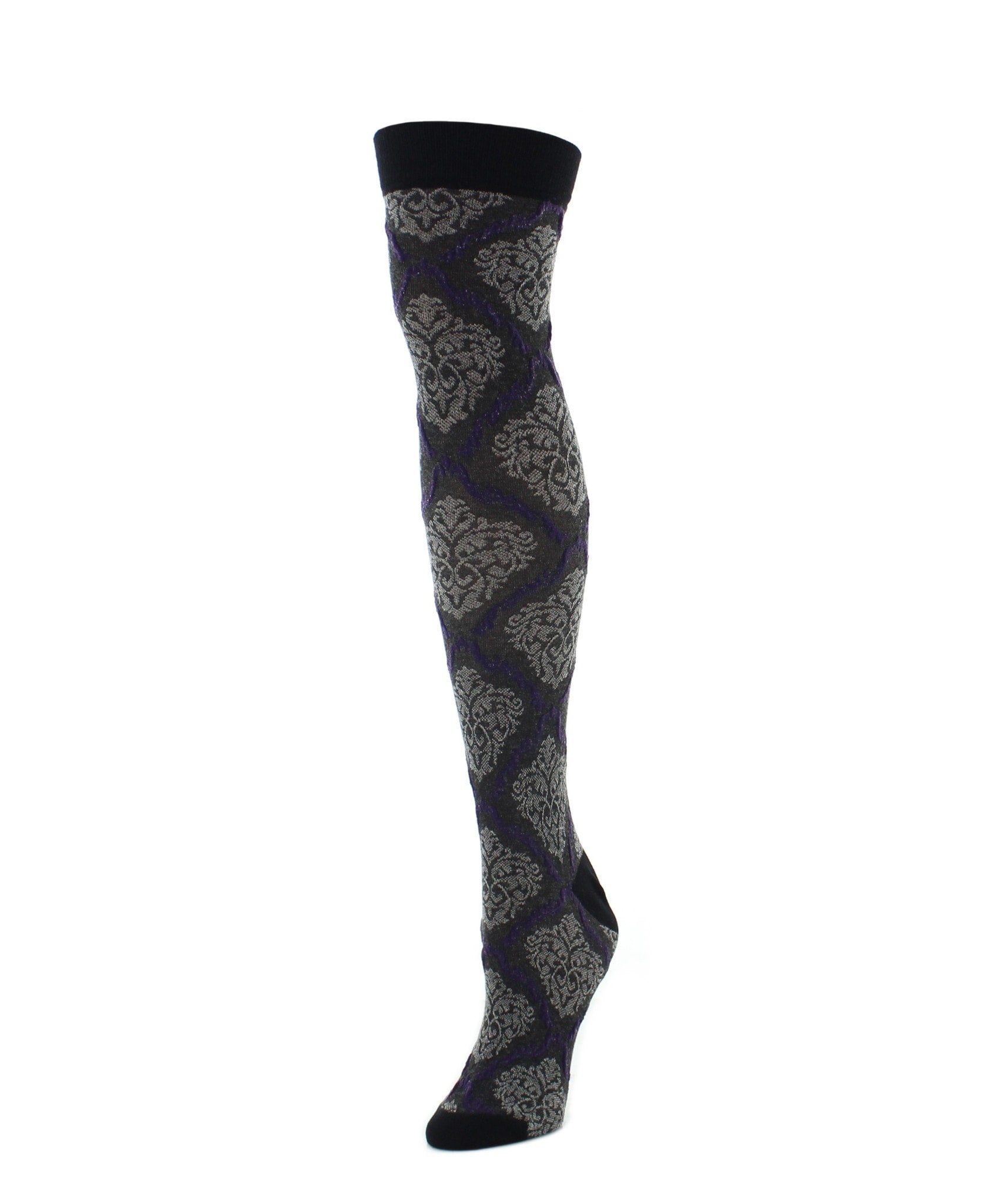 Two Tone Damask Cotton Blend Over The Knee Socks