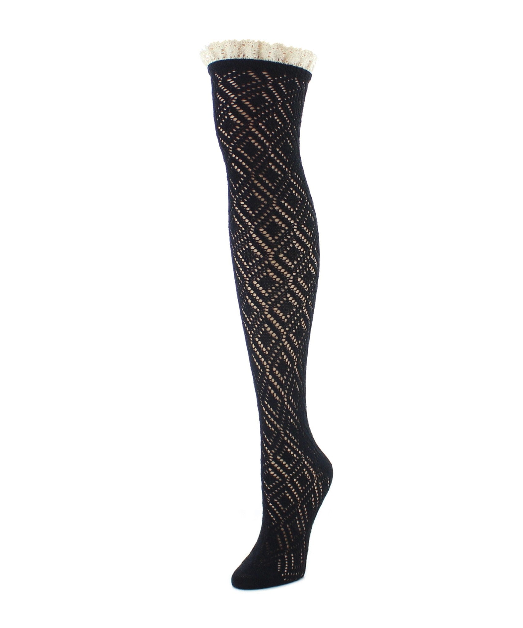 Women's Diamond Open Knit Over The Knee Socks