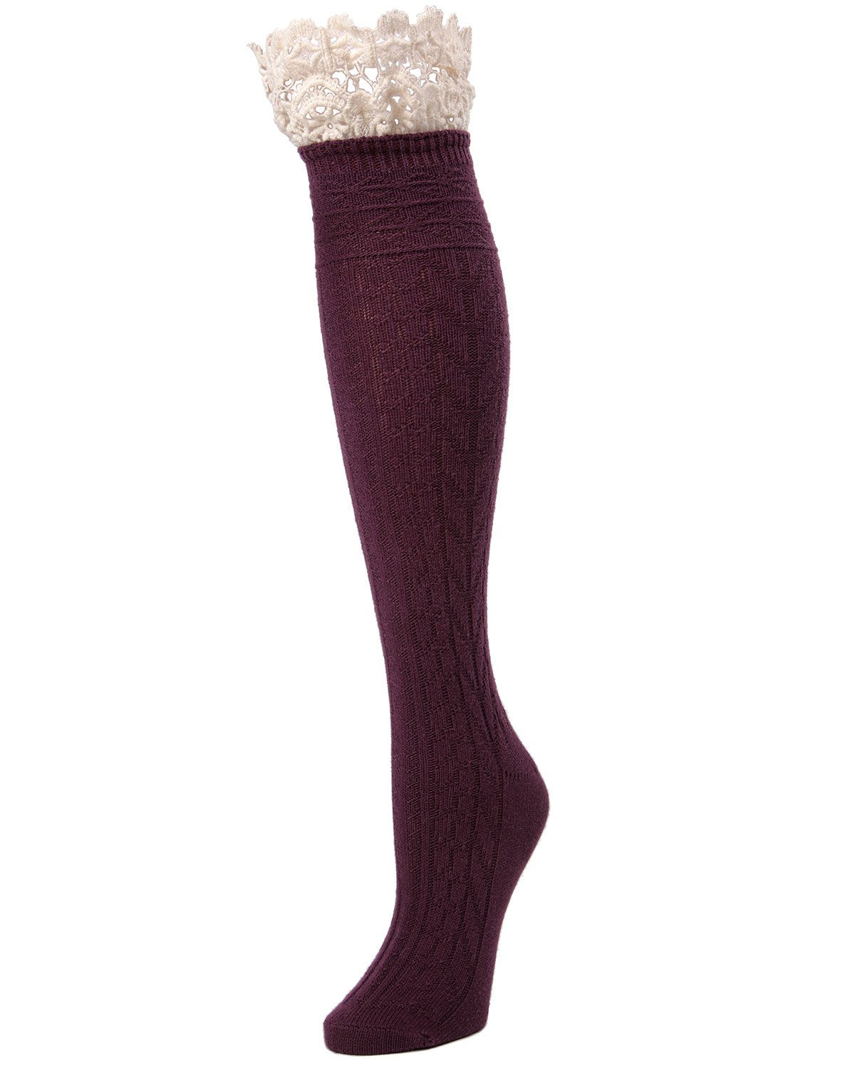 Serenity Cable & Lace Knee High Cotton Blend Socks