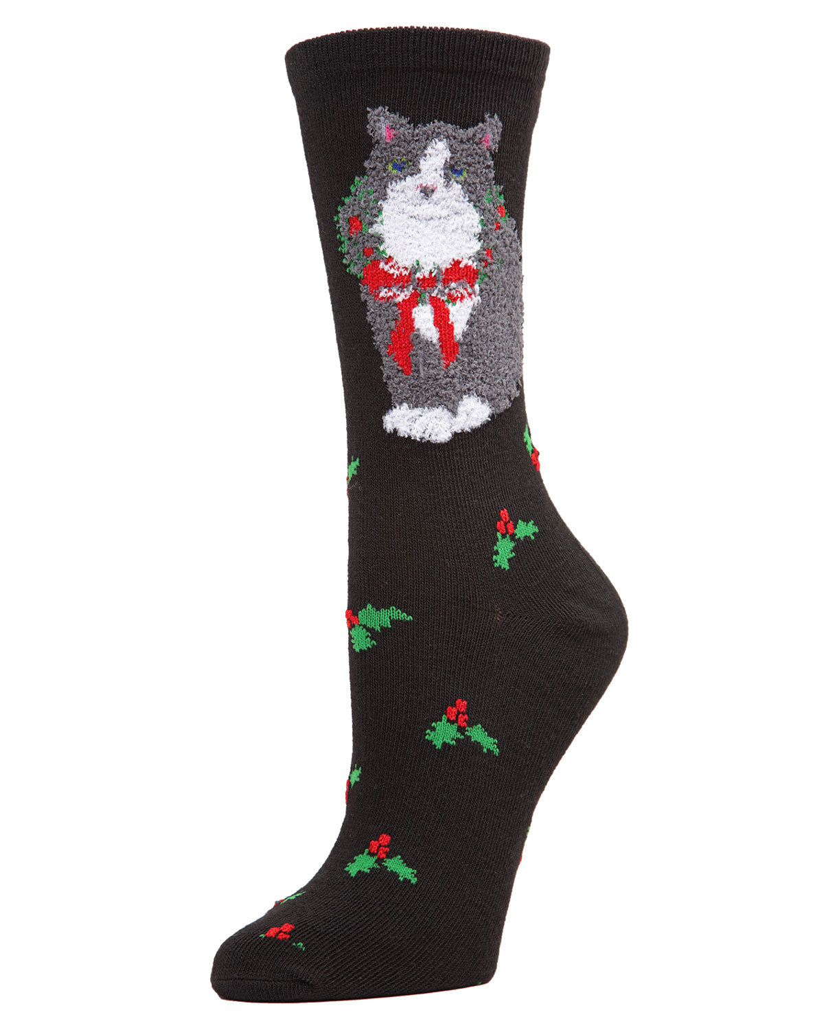 Women's Embroidered Christmas Cat Crew Socks