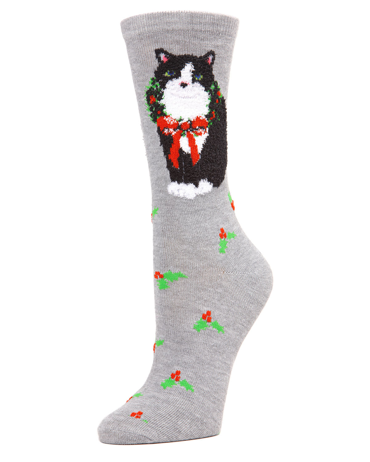 Women's Embroidered Christmas Cat Crew Socks