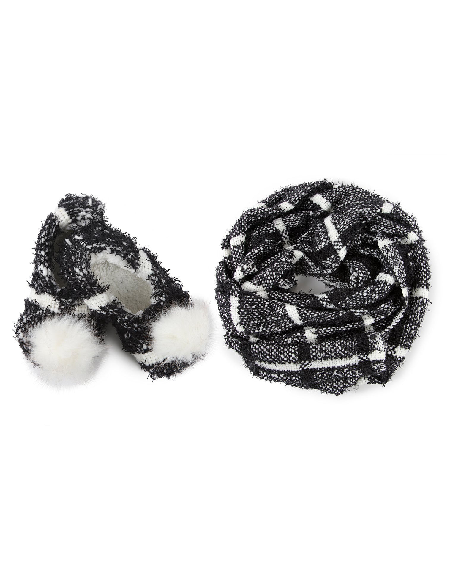 Perfect Plaid Knit Shawl & Plush Lined Slippers