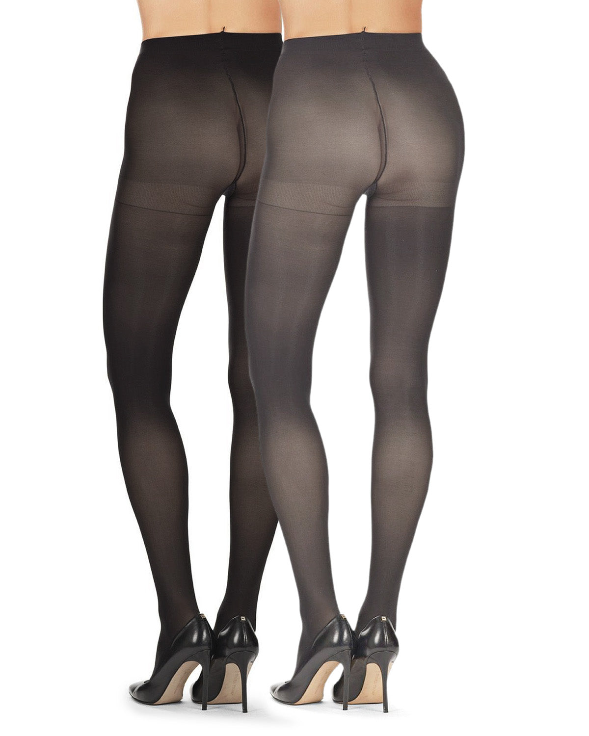 Ribbed/Solid Control Top Tights 2-Pack