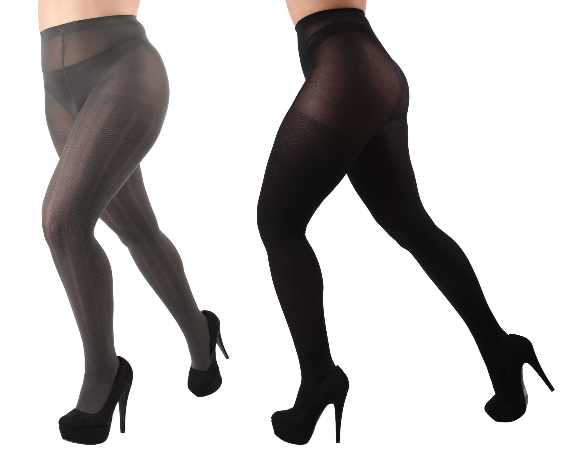 Variegated Rib/Solid Control Top Tights 2 Pack