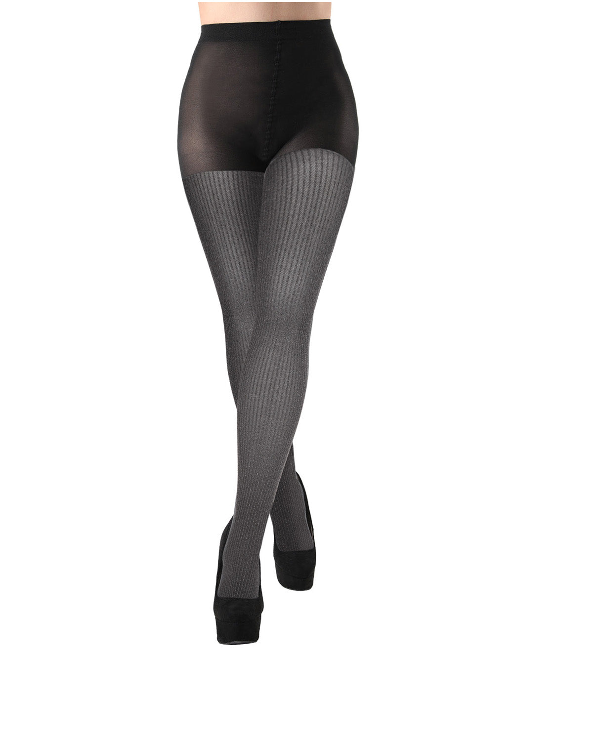 Fine Rib/Solid Control Top Tights 2 Pack