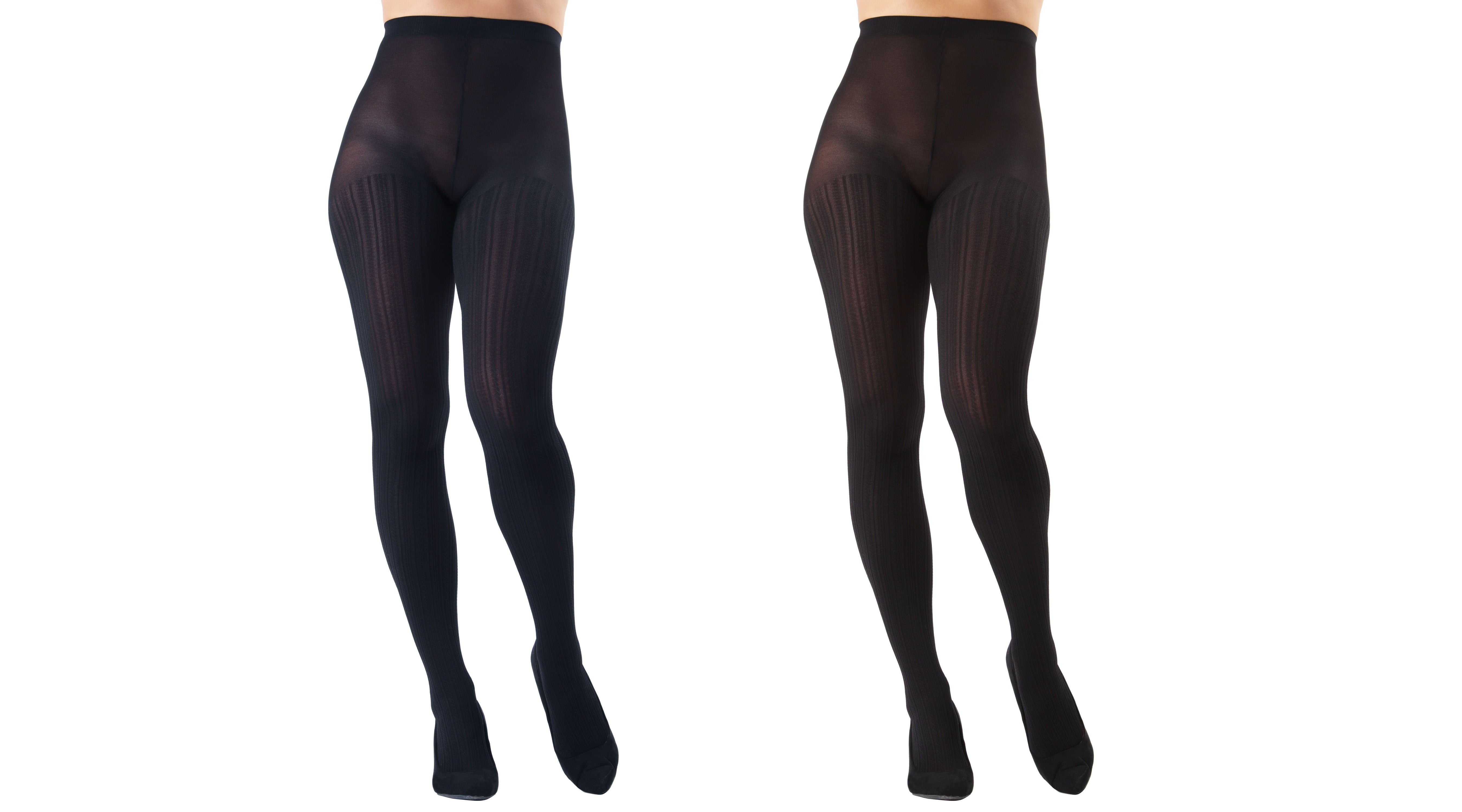 Cable Ribbed/Solid Control Top Tights 2-Pack