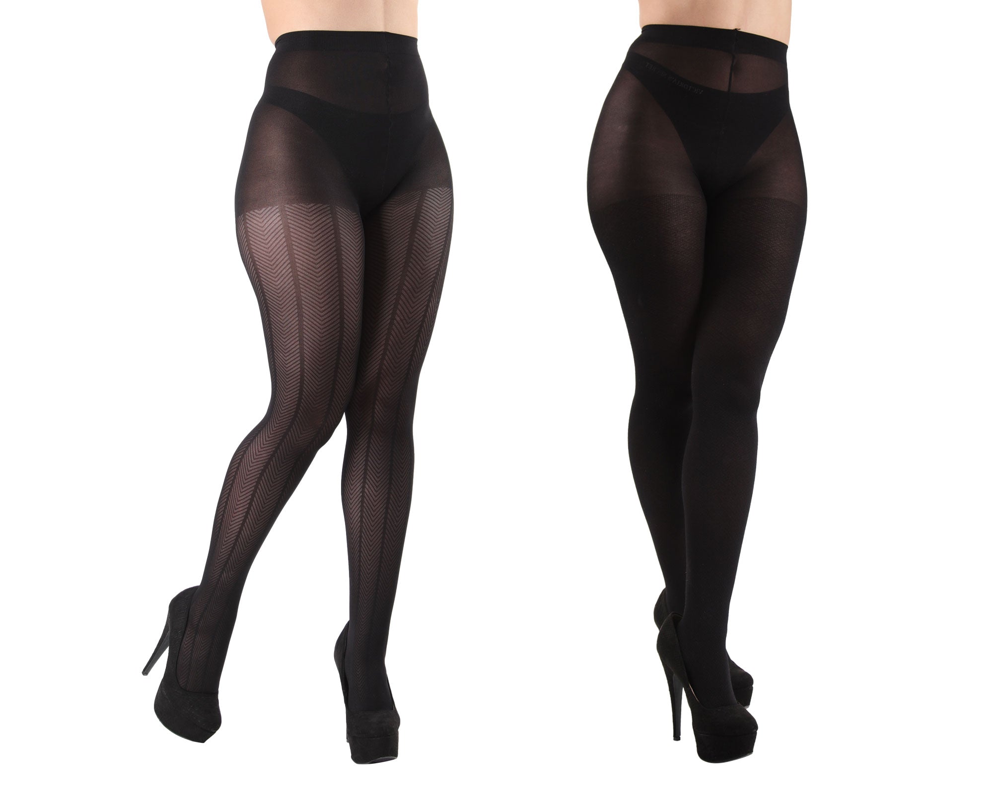 Herringbone/Solid 2 Pair Control Top Tights