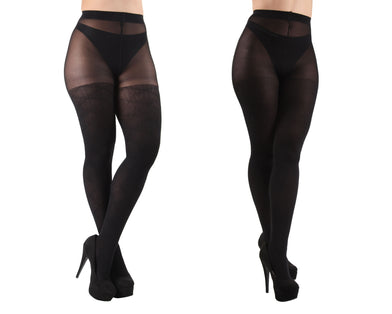 Chain-Link/Solid Control Top Tights 2 Pack