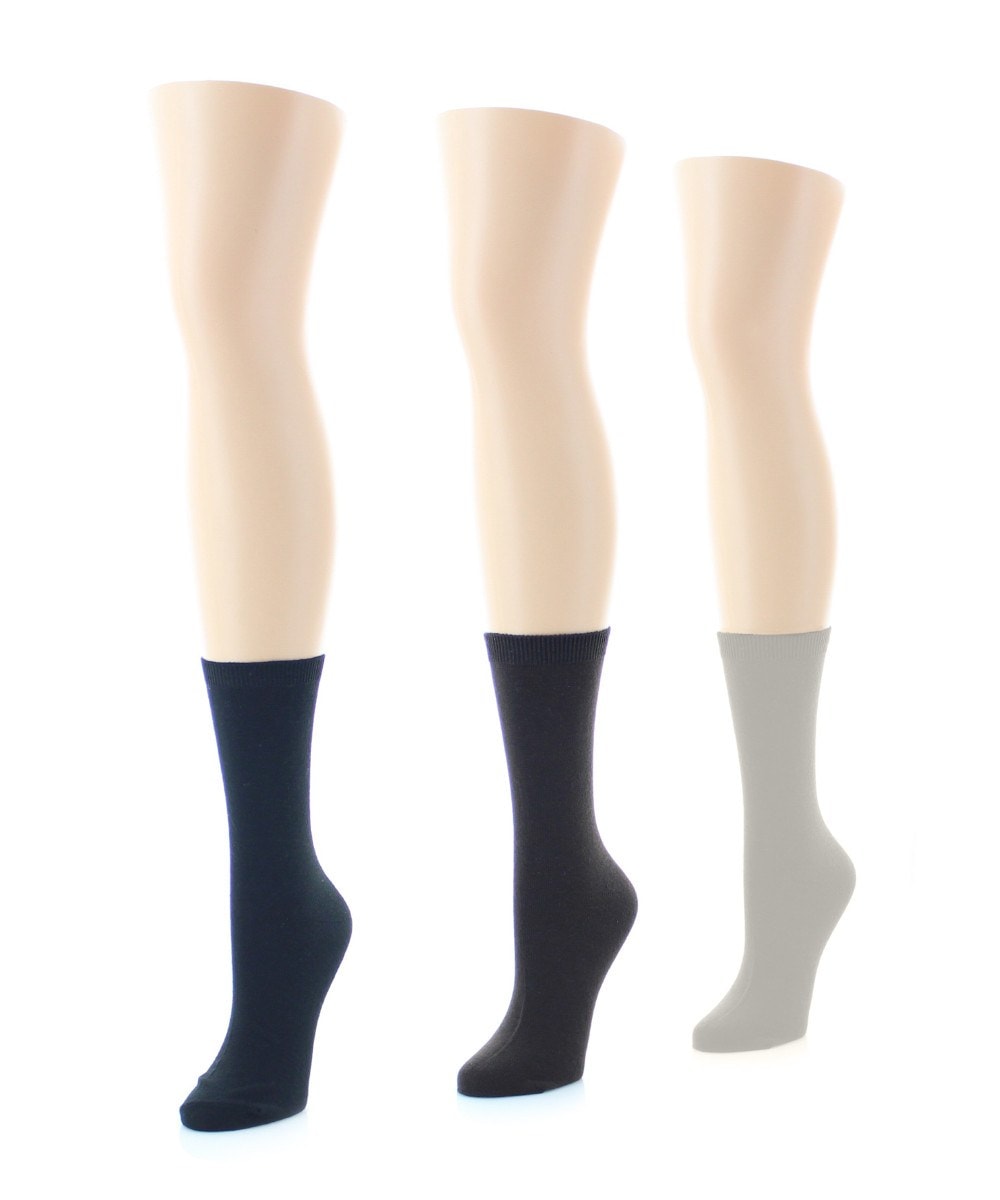 Basic Flat Soft-Fit Women's Crew Knit Socks 3-Pack