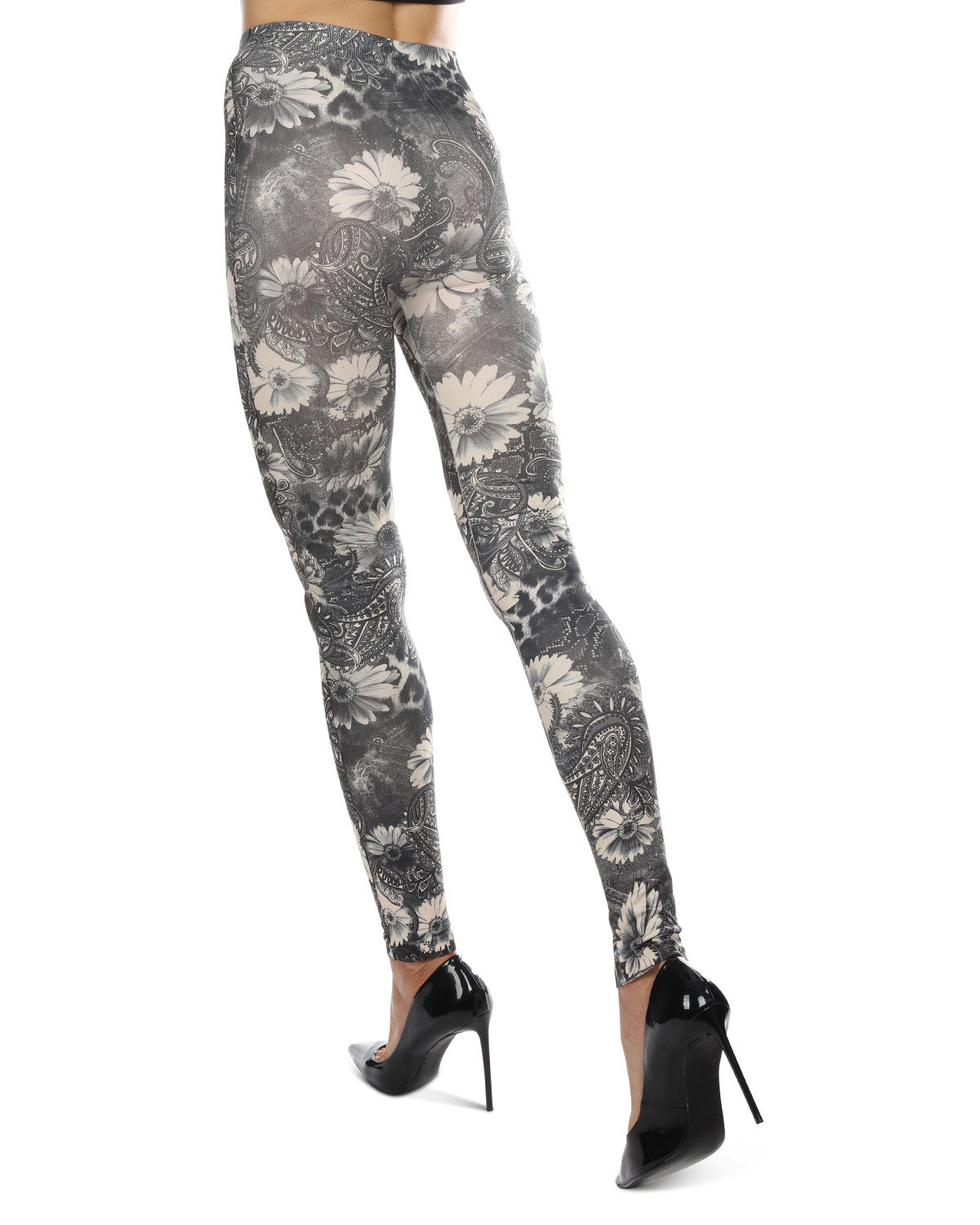 Monochromatic Paisley Floral Leggings