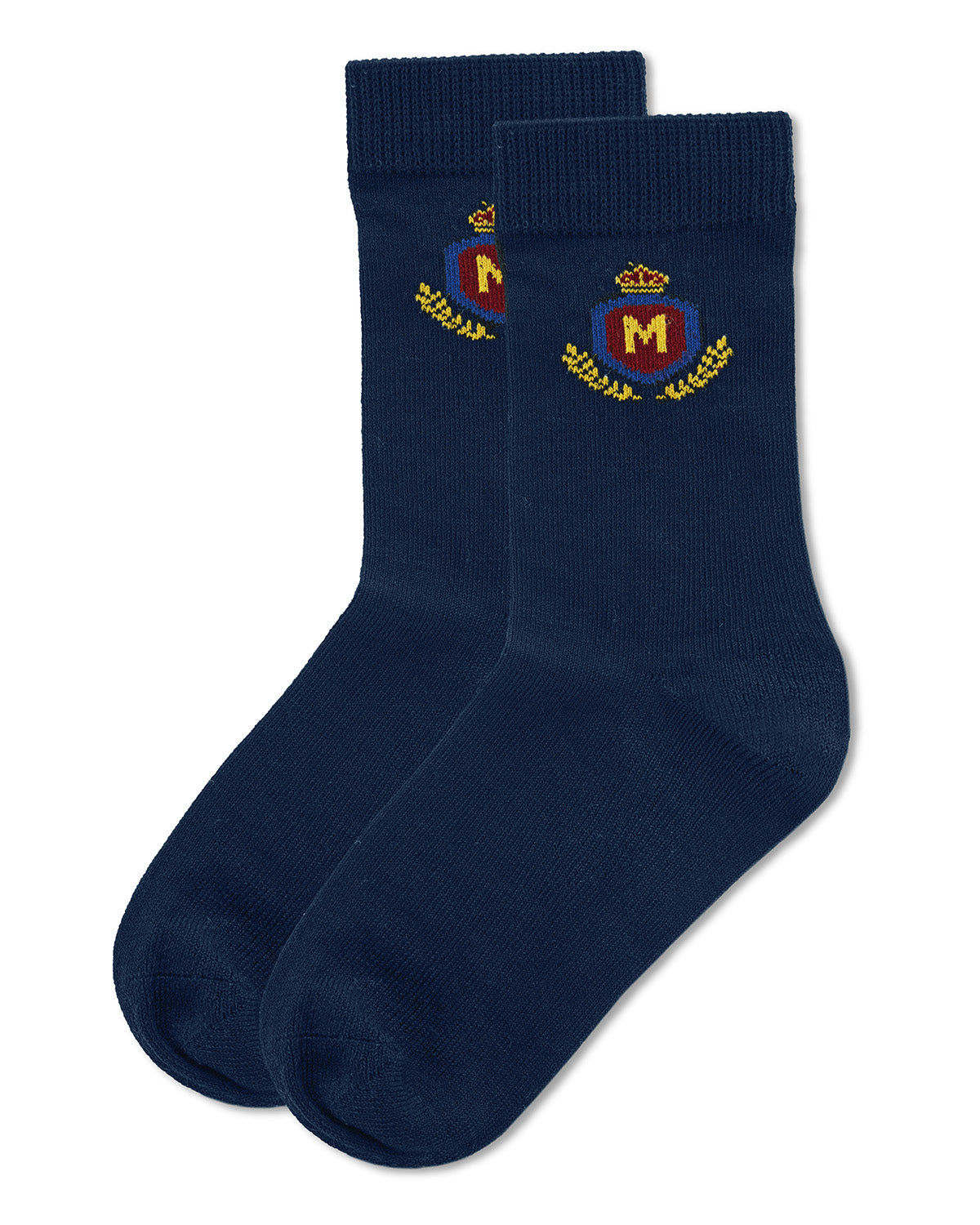 Boys Stitched M Crest Solid Color Dress Crew Socks