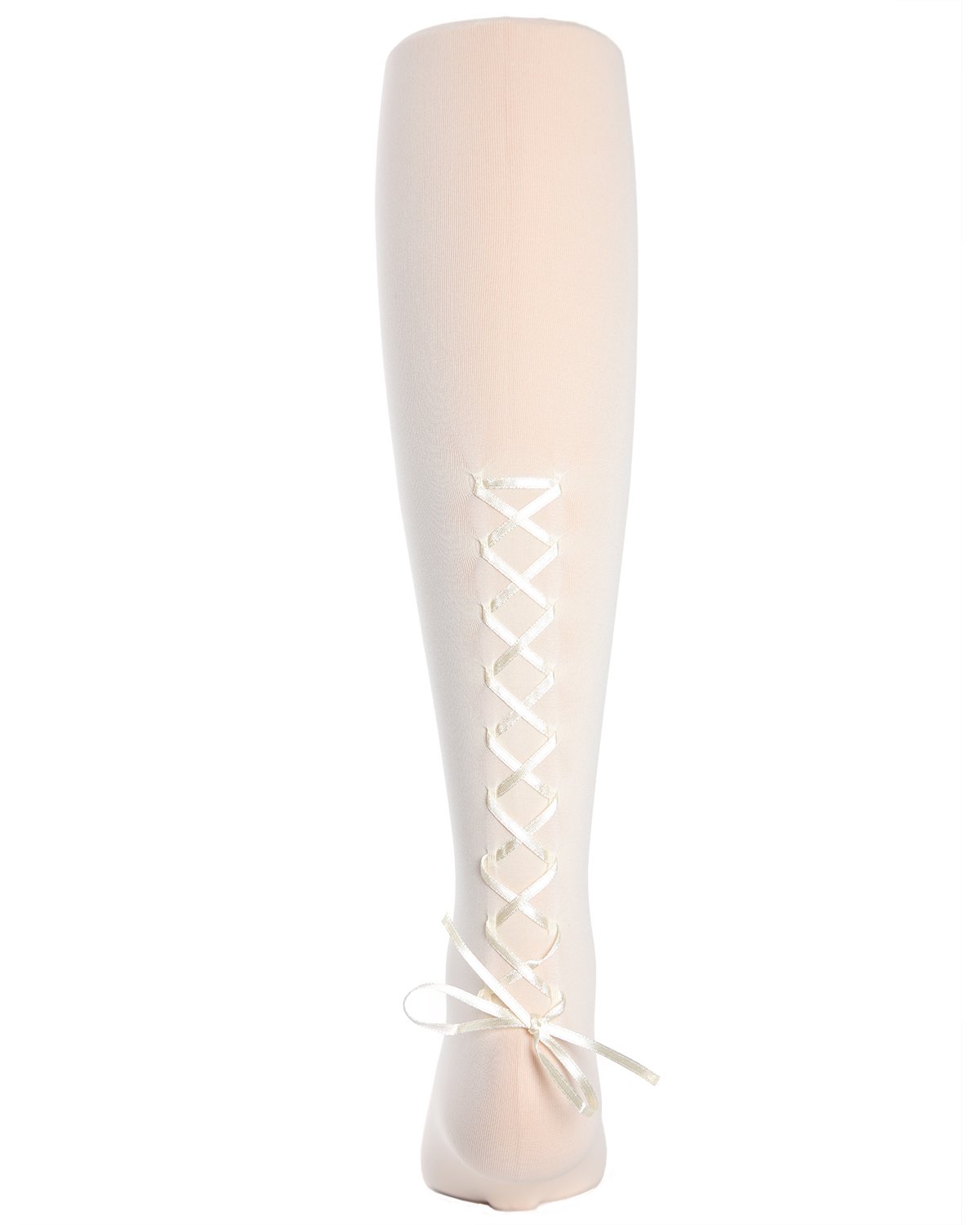 Girls Lace-Up Bow Opaque Tights