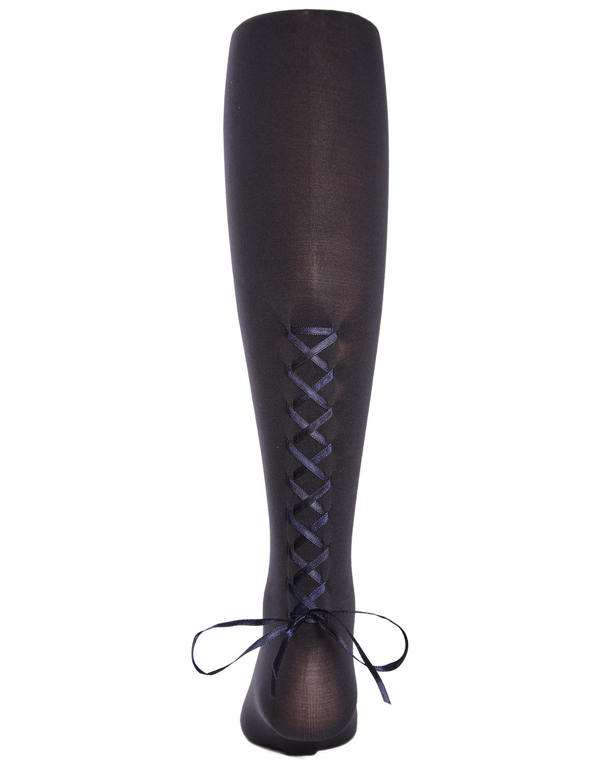 Girls Lace-Up Bow Opaque Tights