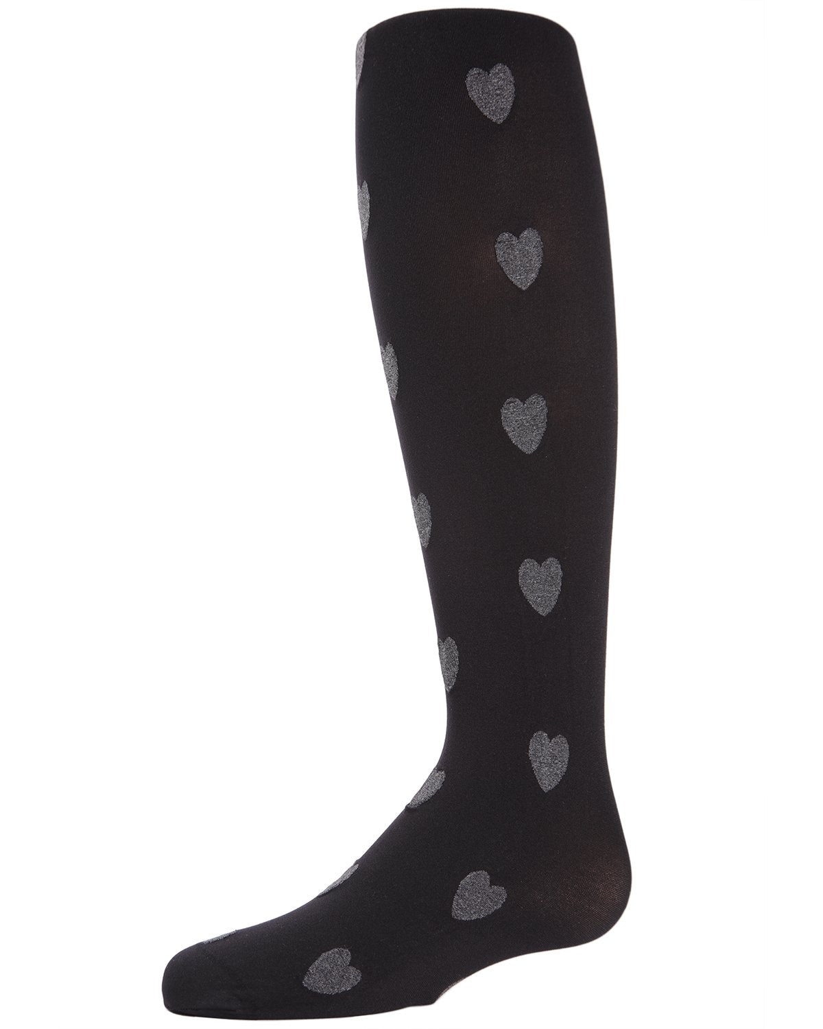 Girls' Heathered Heart Opaque Nylon Tights