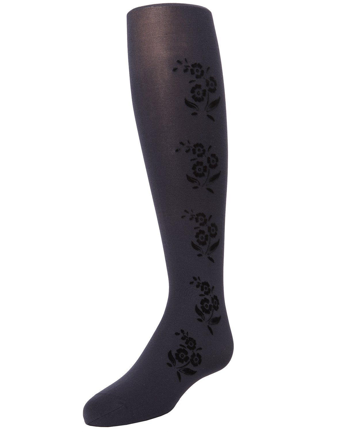 Girls' Flocked Floral Opaque Tights