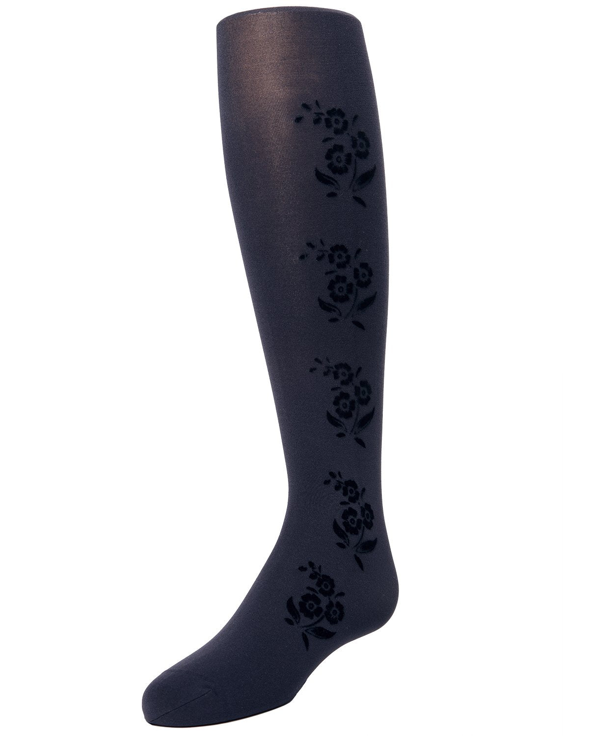 Girls' Flocked Floral Opaque Tights