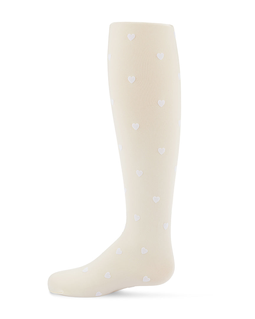 Girls' Opaque Flocked Heart Nylon Tights