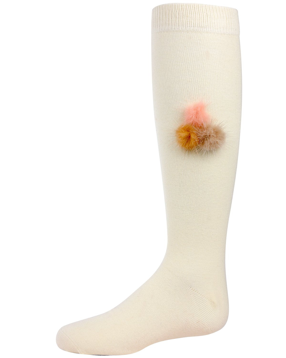 Fuzzy and Fun Girls Pom-Pom Cotton Blend Knee Socks