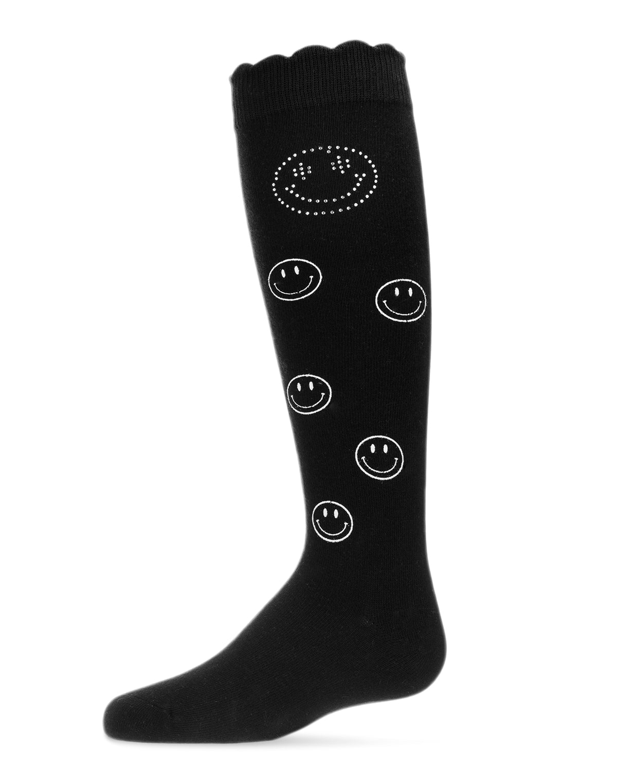 Jeweled Smiley Face Cotton Blend Knee High Socks