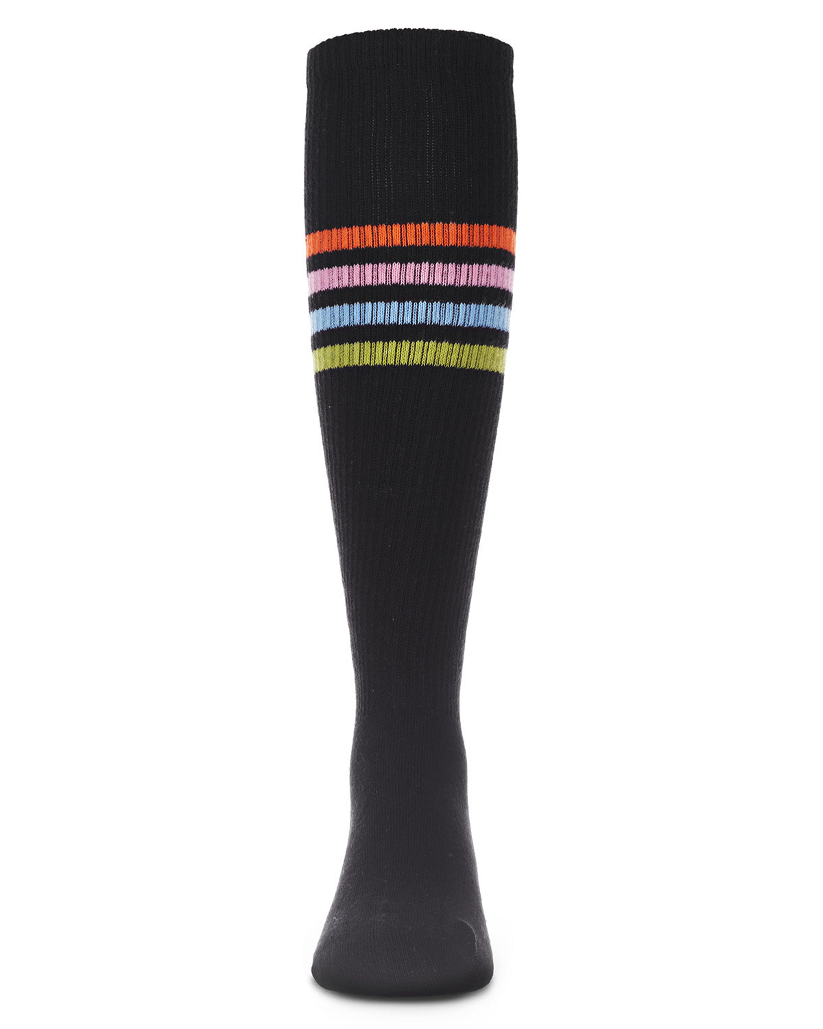 Thin Ribbed Athletic Stripe Cotton Blend Knee High Socks