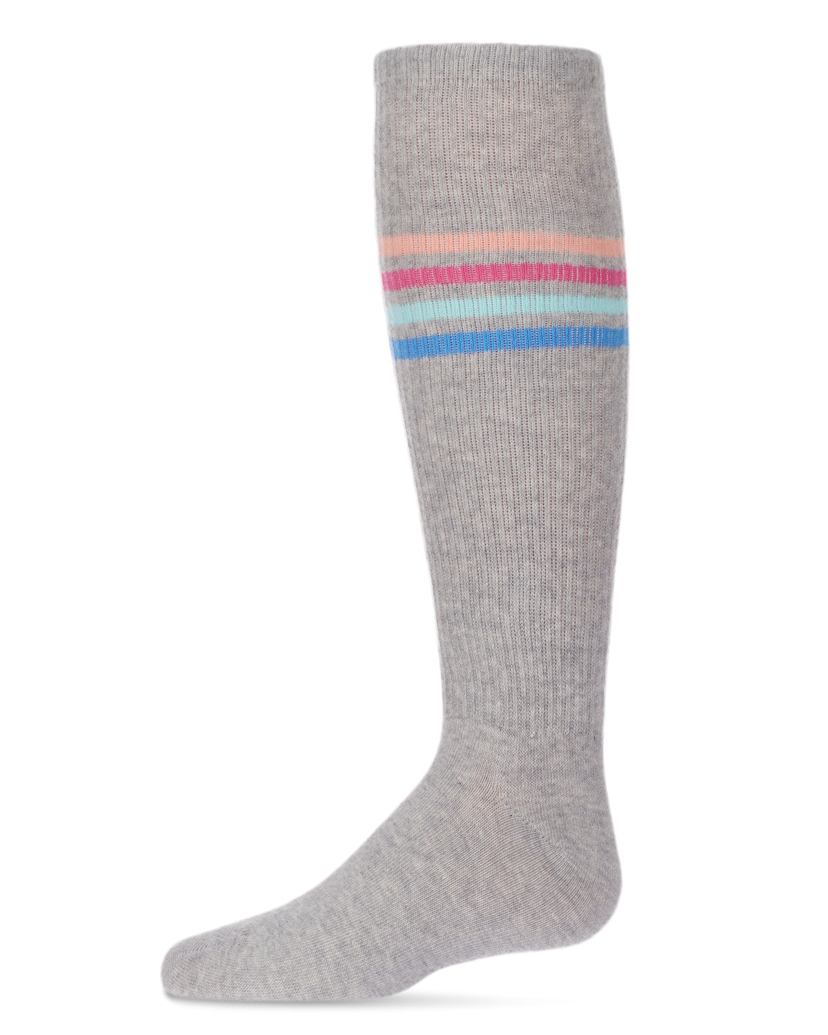 Thin Ribbed Athletic Stripe Cotton Blend Knee High Socks