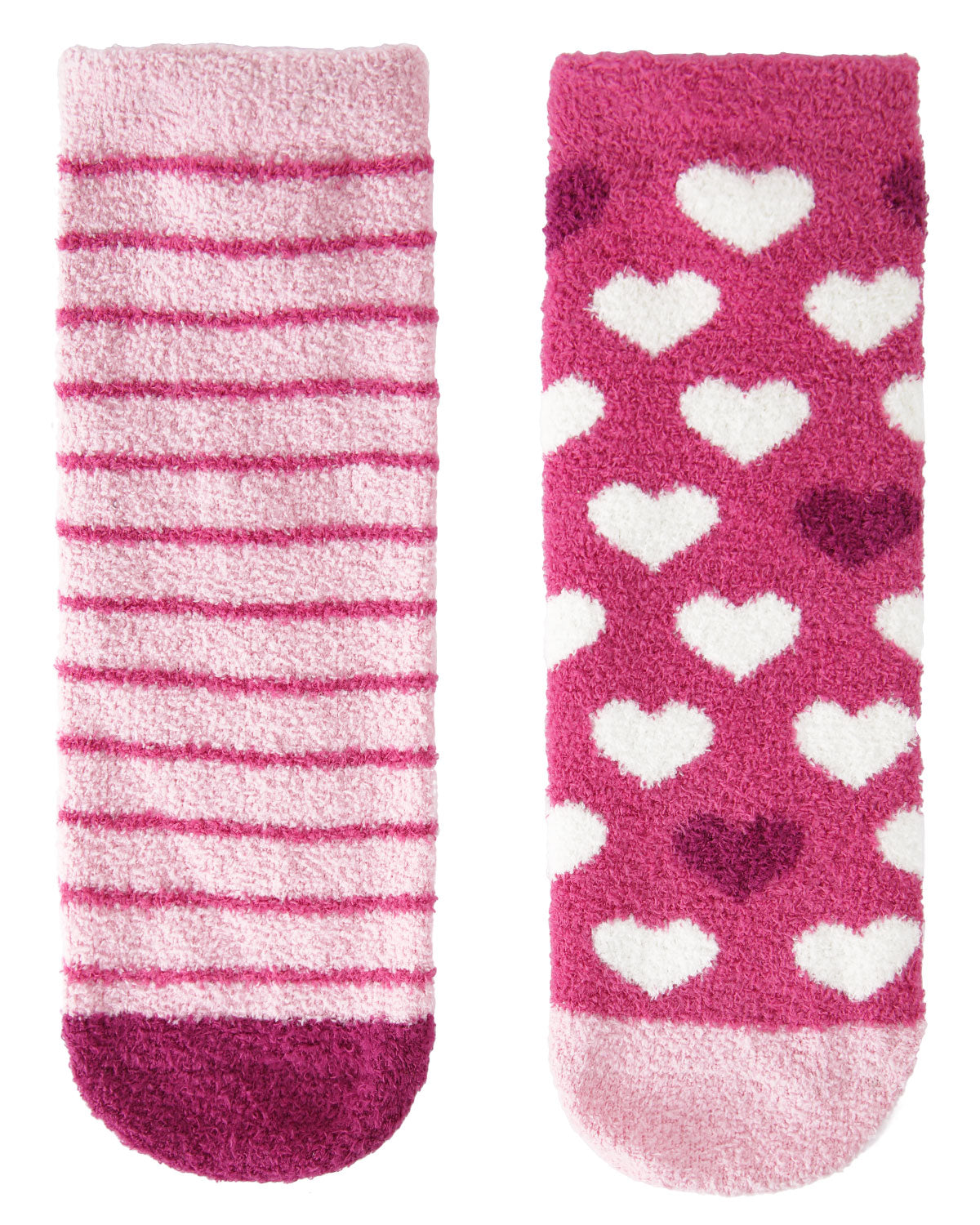 Girls' 2 Pair Pack Fuzzy Heart Non-Skid Socks