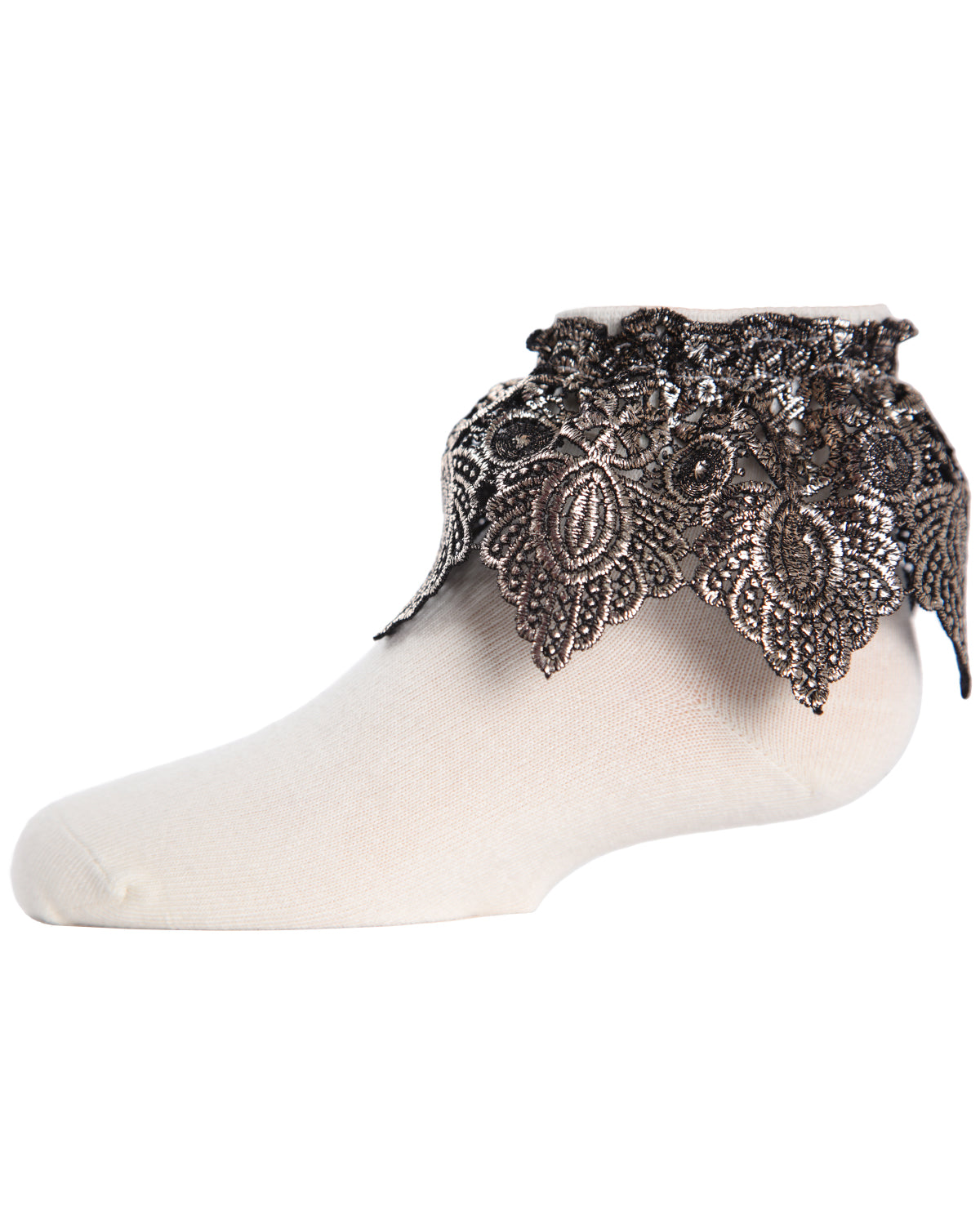 Metallic Leaf Girls Cotton Blend Anklet Socks